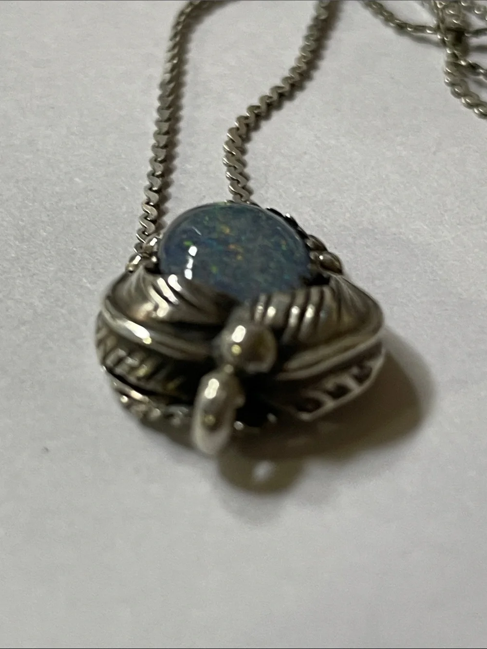 Sterling Silver Opal Handmade Pendant Necklace in Blue-Green - Picture 7 of 9